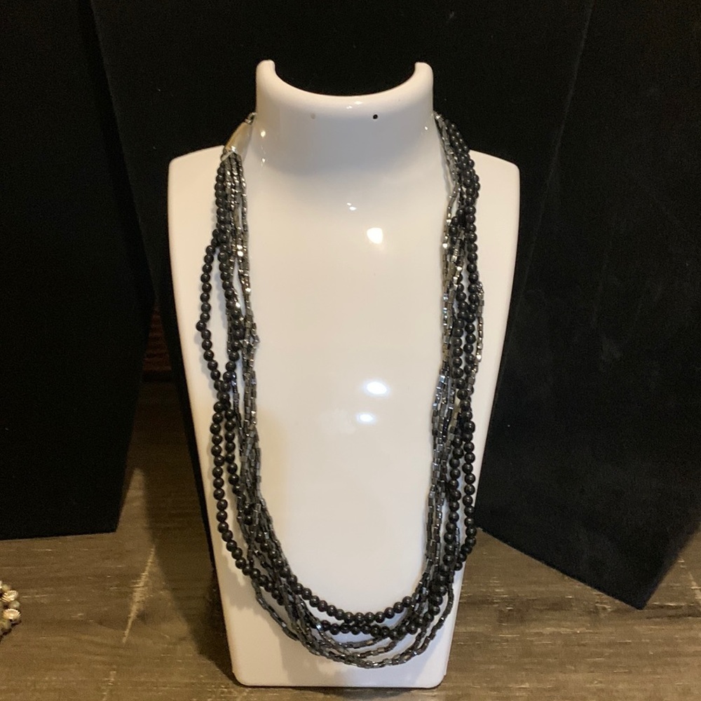 Vintage black beaded necklace with a spring clasp